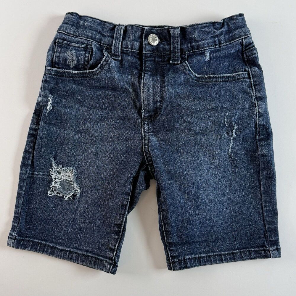 U.S. POLO ASSN. Denim Shorts Boy's Size 8 Dark Blue 5 Pocket Distressed Jean